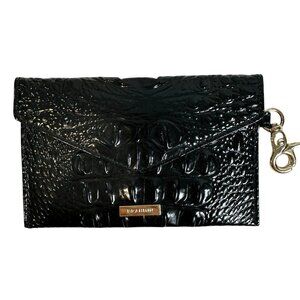 Brahmin Mini Envelope Case Wallet with Clip Black Croco Embossed Leather NEW